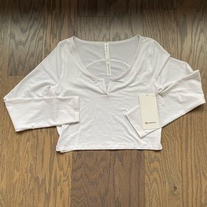 White Cropped Henley Long Sleeve